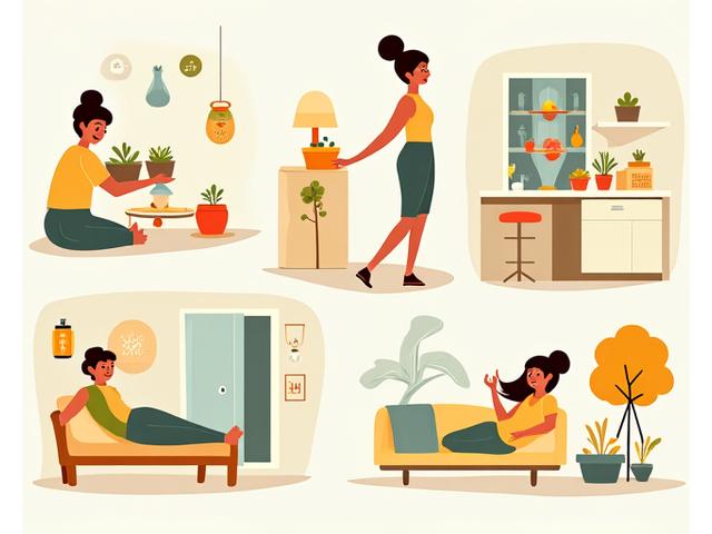 Illustration of a person engaging in various healthy habits throughout the day