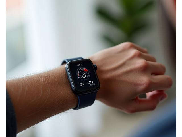A sleek smartwatch displaying heart rate variability data on a human wrist.